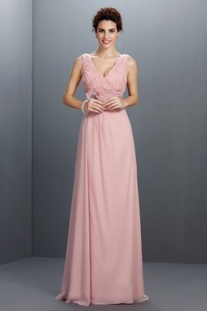 Chiffon Ärmelloses A Linie Reißverschluss Ballkleid mit V-Ausschnitt - Bild 1