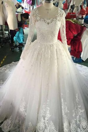 Abito da Sposa con paillette tradizionale in Tulle con Bottone con Applique Elegante - Foto 1