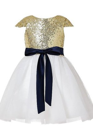 Paillette A Linie Prinzessin Kurzes Blumenmädchenkleid mit Juwel Ausschnitt - Bild 1
