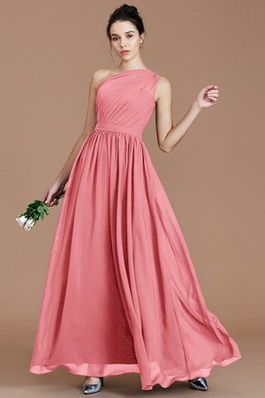 Robe demoiselle d'honneur naturel en chiffon ruché ligne a d'épaule asymétrique - Photo 31