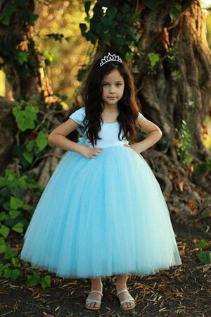 Robe de cortège enfant plissé encolure ronde avec manche courte en tulle arrivée au cheville - Photo 5