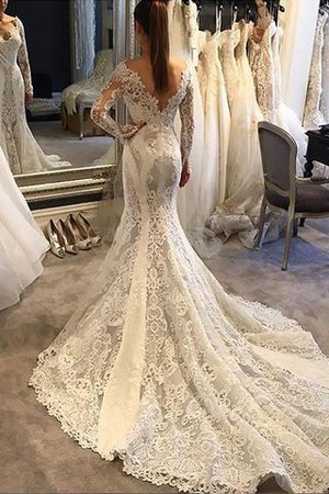 Abito da Sposa Coda A Strascico Corto in Pizzo Elegante V-Scollo Sirena - Foto 1