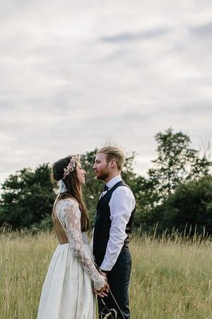 Abito da Sposa Lupetto Anello Semplice A-Line con Maniche Lunghe con Applique - Foto 5