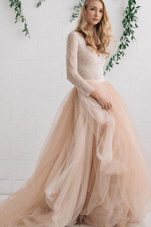 Abito da Sposa Vintage in Tulle A-Line con Seghettato V-Scollo Asimmetrici - Foto 3