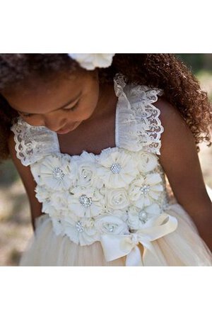 Abito da Cerimonia Bambini con Fiore Naturale Conotta con Increspature con Fiocco con Perline - Foto 3