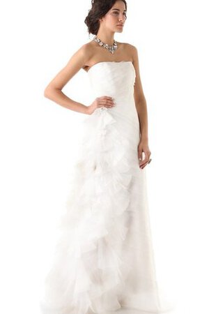 Abito da Sposa Spazzola Treno Naturale senza strap A-Line Senza Maniche con Increspature - Foto 1