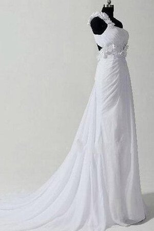 Robe de mariée d'épaule asymétrique de sirène avec zip manche nulle avec fleurs - Photo 3