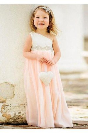 Abito da Cerimonia Bambini monospalla in Chiffon con Fiore A Terra con Perla A-Line - Foto 1