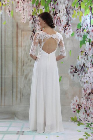 Robe de mariée simple plissé avec décoration dentelle col u profond jusqu'au sol - Photo 2