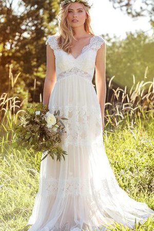 Abito da Sposa Formale E Informale in pizzo Spazzola Treno con Manica Corte A-Line alta vita - Foto 1