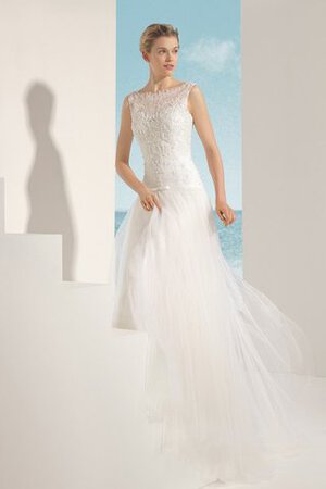 Robe de mariée romantique avec sans manches de traîne courte de col bateau ligne a - Photo 1