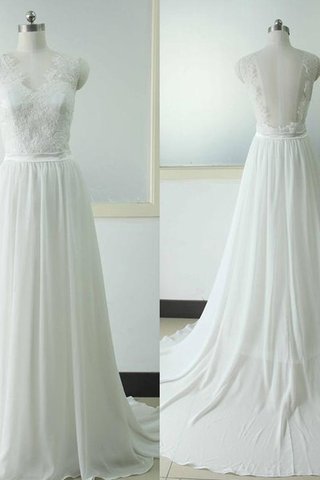 Abito da Sposa Cerniera Senza Maniche V-Scollo con Fiore in Chiffon A-Line - Foto 2