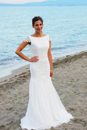 Robe de mariée avec manche courte de sirène col en bateau longueur au ras du sol - Photo 1