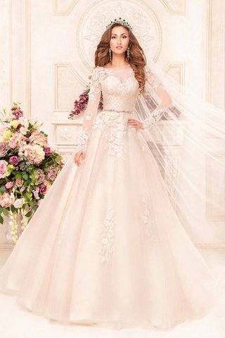 Abito da Sposa Coda A Strascico Cappella Elegante con Perline Ball Gown Romantico con Applique - Foto 1