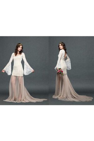 Abito da Sposa con Maniche Lunghe Quadrato in Tulle in Pizzo retro in pizzo - Foto 3