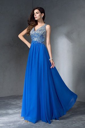 V-Ausschnitt Prinzessin Empire Taille Perlenbesetztes Abendkleid aus Chiffon - Bild 6