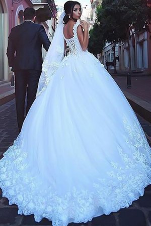 Robe de mariée jusqu'au sol élégant avec lacets de traîne courte longue - Photo 2