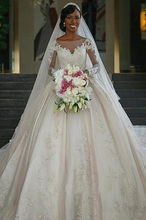 Robe de mariée avec manche longue fabuleux avec perle intemporel plissage - Photo 1