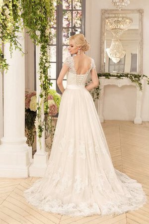 Robe de mariée romantique de col en v avec manche épeules enveloppants avec lacets avec nœud - Photo 3