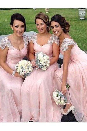 Abito da Damigella in Chiffon con Perline A Terra Principessa Senza Maniche - Foto 1