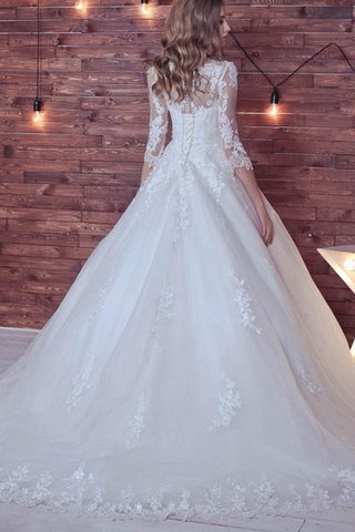 Robe de mariée romantique plissage avec lacets de col bateau avec nœud à boucles - Photo 2