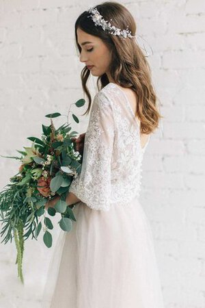 Robe de mariée ligne a avec bouton encolure ronde textile en tulle de traîne courte - Photo 4