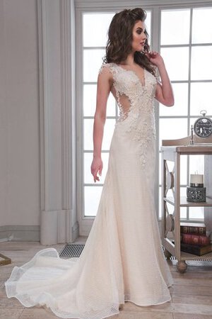 Abito da Sposa Tubino Cappellino con Applique Profondo V-scollo Lungo con Perline - Foto 1