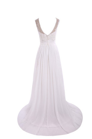 Robe de mariée moderne avec cristal de col bateau avec perle grandes bretelles - Photo 5