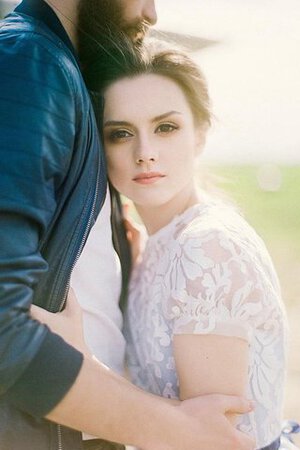 Hoher Kragen kurze Ärmeln Elegantes mini romantisches Brautjungfernkleid mit Knöpfen - Bild 2