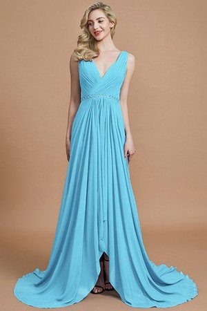 Robe demoiselle d'honneur de princesse avec chiffon de col en v ligne a manche nulle - Photo 8