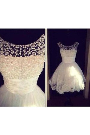 Sencillo Vestido de Novia de Corte-A en Tul de Manga corta de Hasta la Rodilla - Foto 3