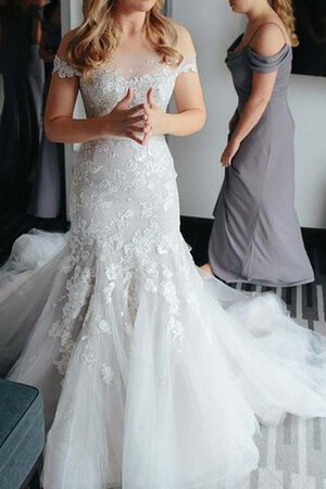 Moderno Vestido de Novia de Corte Sirena en Tul de Encaje Adorno de Manga tapada - Foto 1