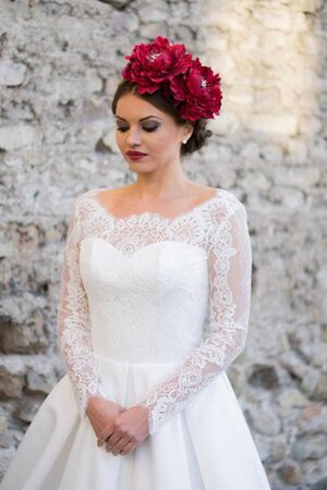 Abito da Sposa in Raso in pizzo Naturale A Terra A-Line con Maniche Lunghe - Foto 4