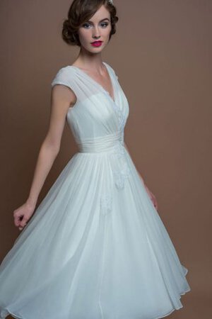 Abito da Sposa V-Scollo classico con Increspato Formale E Informale con Manica Corte in Tulle - Foto 1