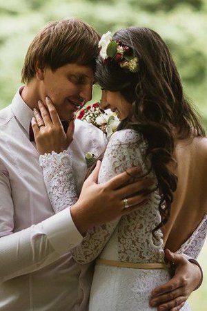 Clasico Vestido de Novia de Corte Sirena de Manga larga de Barco de Cola Corte - Foto 2