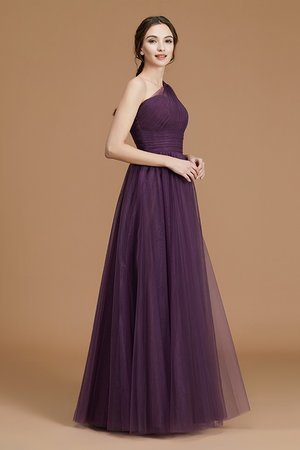 Robe demoiselle d'honneur ruché passionnant d'épaule asymétrique en tulle jusqu'au sol - Photo 7