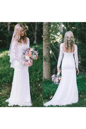 Robe de mariée vintage plissé de traîne courte fermeutre eclair col u profond - Photo 4