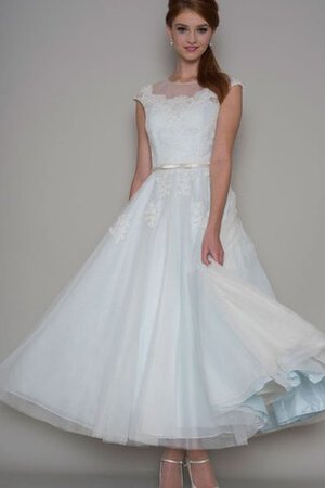 Abito da Sposa classico con Applique in Tulle Cappellino A-Line con Manica Corte - Foto 3