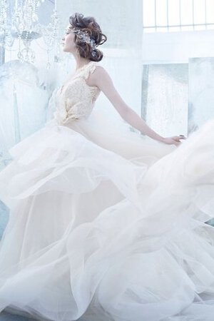 Tüll normale Taille Duchesse-Linie tiefer V-Ausschnitt bodenlanges Brautkleid mit Bordüre - Bild 5