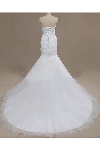 Abito da Sposa Senza Maniche in pizzo Sirena in Organza Allacciato con Increspature - Foto 2