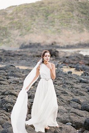 Abito da Sposa in Chiffon Cerniera A-Line Naturale con Perline a riva - Foto 1