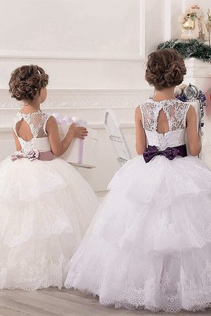 Robe de cortège enfant naturel col u profond en tulle avec fleurs manche nulle - Photo 2