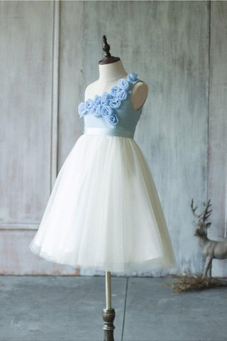 Robe de cortège enfant manche nulle ruché d'épaule asymétrique de lotus avec fleurs - Photo 2