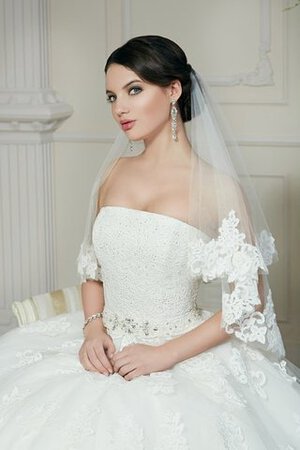 Abito da Sposa A-Line Semplice in Organza con Applique Senza Maniche Coda A Strascico Corto - Foto 4