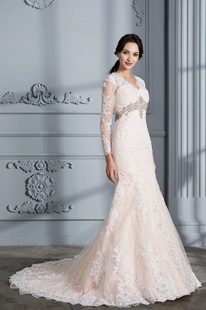 Robe de mariée naturel avec manche longue au bord de la mer en organza avec perle - Photo 4