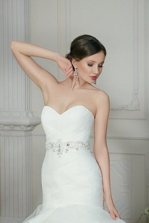 Abito da Sposa A Terra con Increspature in Organza con Perline con Increspato Naturale - Foto 3