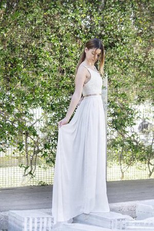 Abito da Sposa Senza Maniche in Chiffon Naturale in pizzo A-Line Tondo - Foto 3