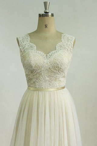 Robe de mariée ceinture en étoffe en tulle longueur au ras du sol a-ligne manche nulle - Photo 2