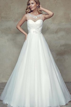 Abito da Sposa Tondo con Fiore in Tulle A-Line con Criss-cross in Raso - Foto 1