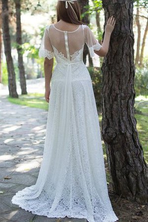 Robe de mariée vintage ceinture en étoffe avec zip de traîne courte a-ligne - Photo 3